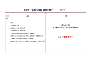 【宝钢一号高炉大修】宣传片脚本