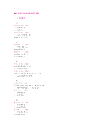 101组常用自动词和他动词及用例 日语