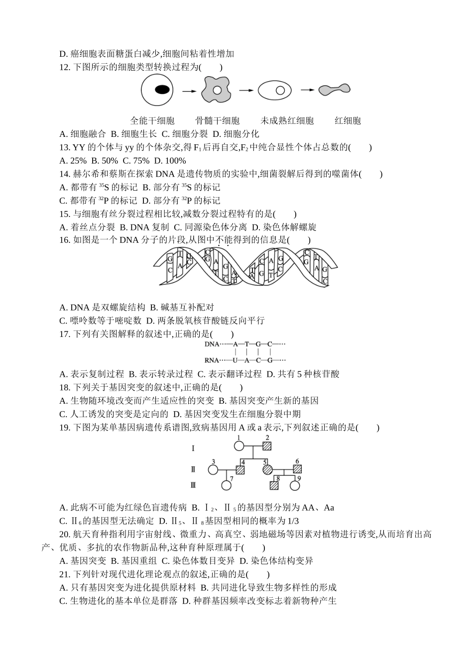2024届高二学业水平生物测试模拟卷_第2页
