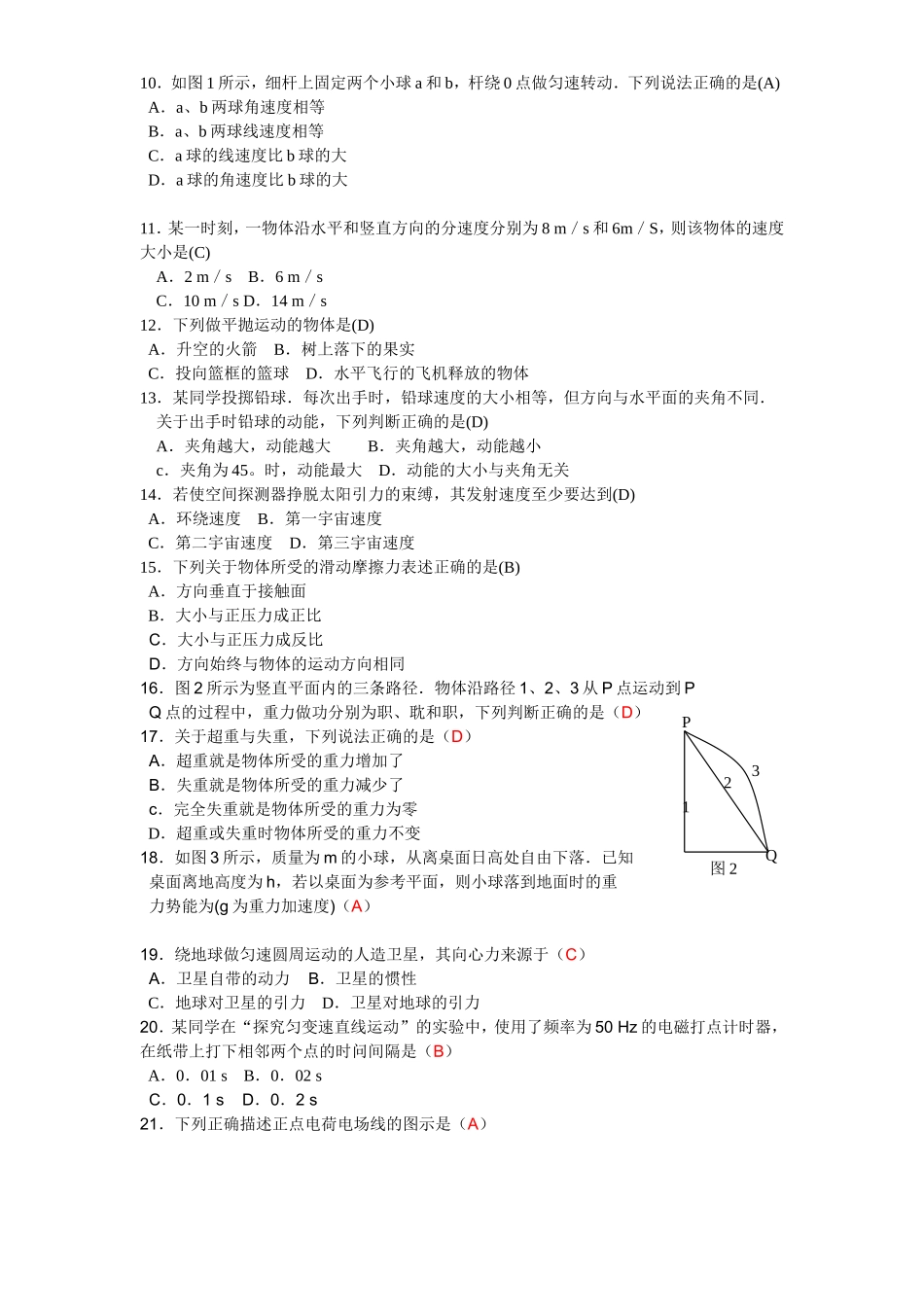 6月广东省普通高中学业水平考试物理试卷_第2页