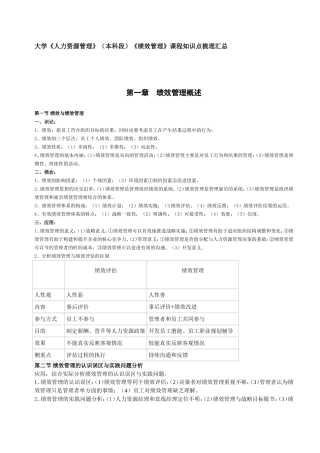 大学《人力资源管理》（本科段）《绩效管理》课程知识点梳理汇总
