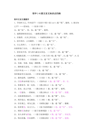 初中1-6册文言文知识点归纳