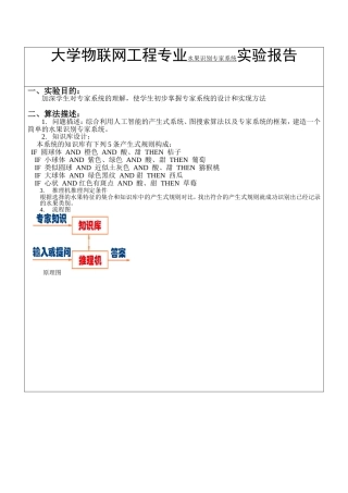 大学物联网工程专业水果识别专家系统实验报告