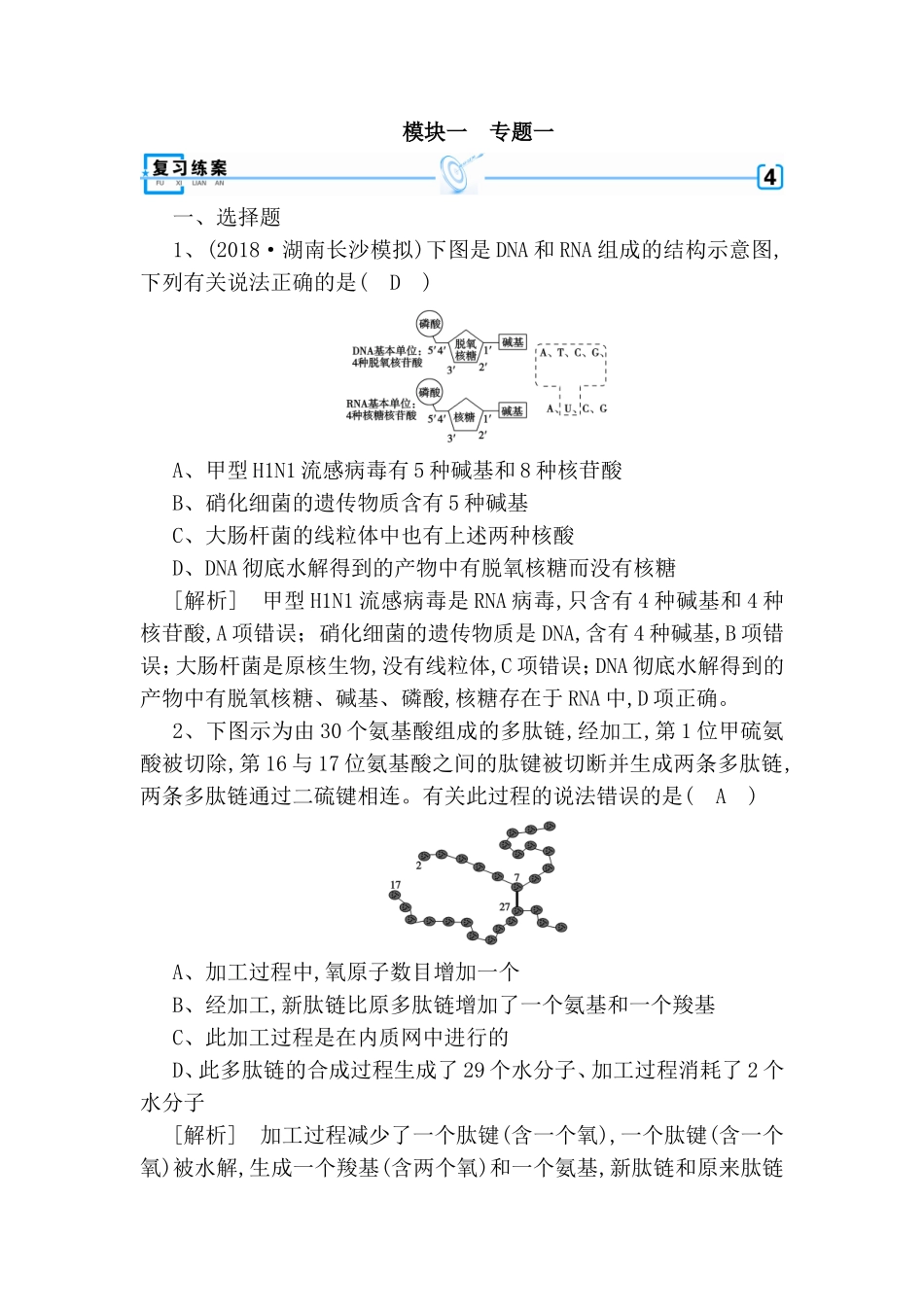 DNA和RNA专题生物测试练习题_第1页