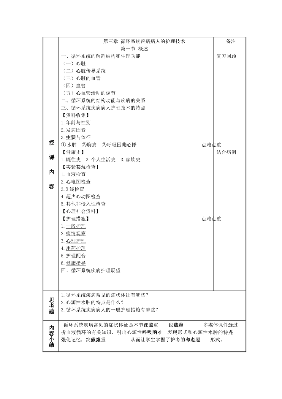 第三章 循环系统疾病病人的护理技术 教学设计_第2页