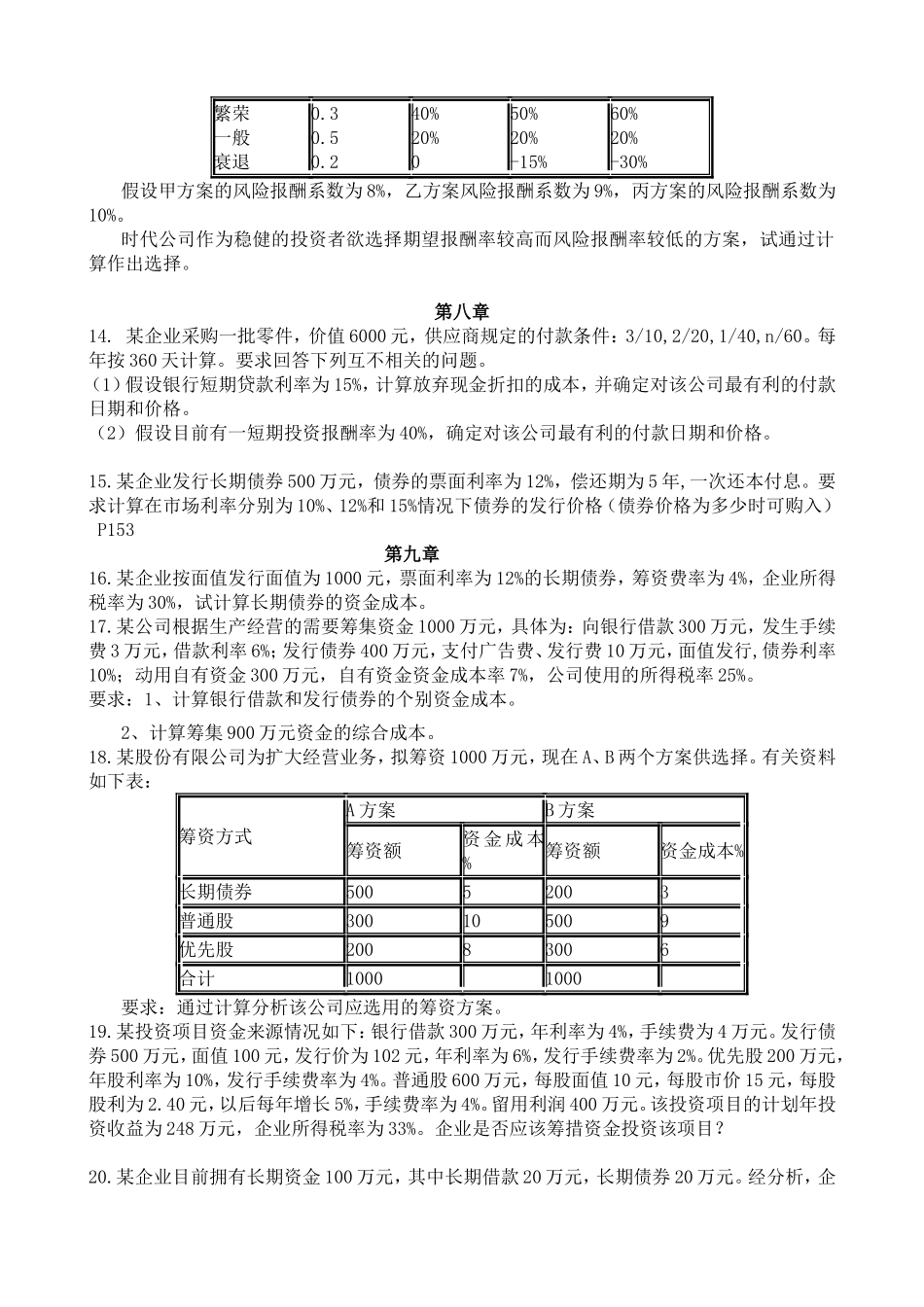 工商管理专业《财务管理》课程计算题_第3页
