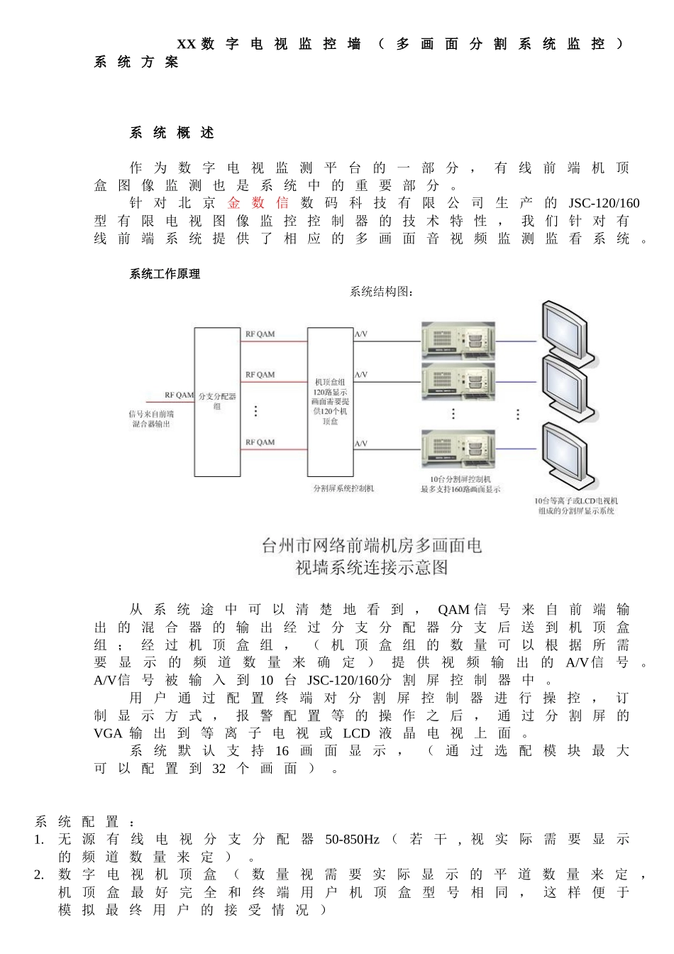 XX数字电视监控墙（多画面分割系统监控）系统方案_第1页