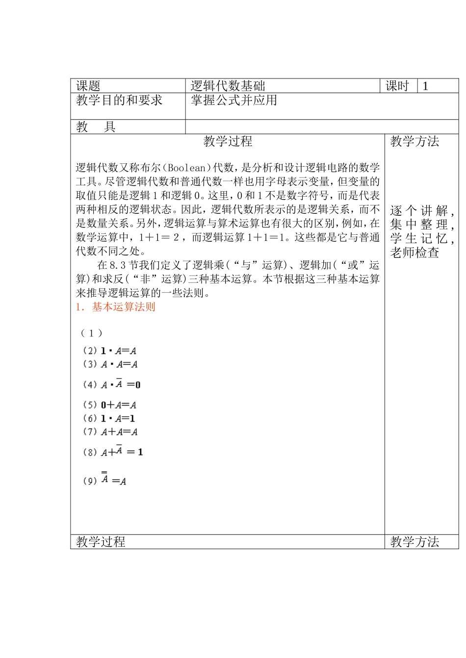 逻辑代数基础 教学设计_第1页