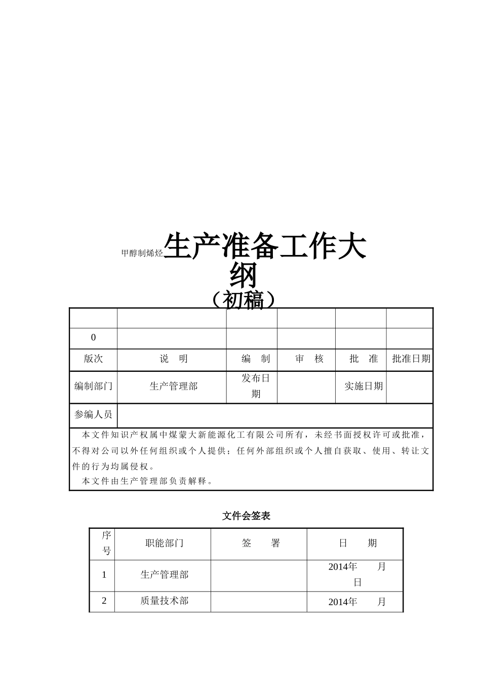 甲醇制烯烃生产准备工作大纲_第1页