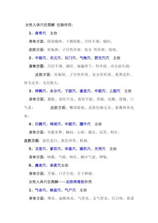 女性人体穴位图解 任脉作用