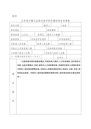 江苏省乡镇卫生院示范中医科建设项目申请表