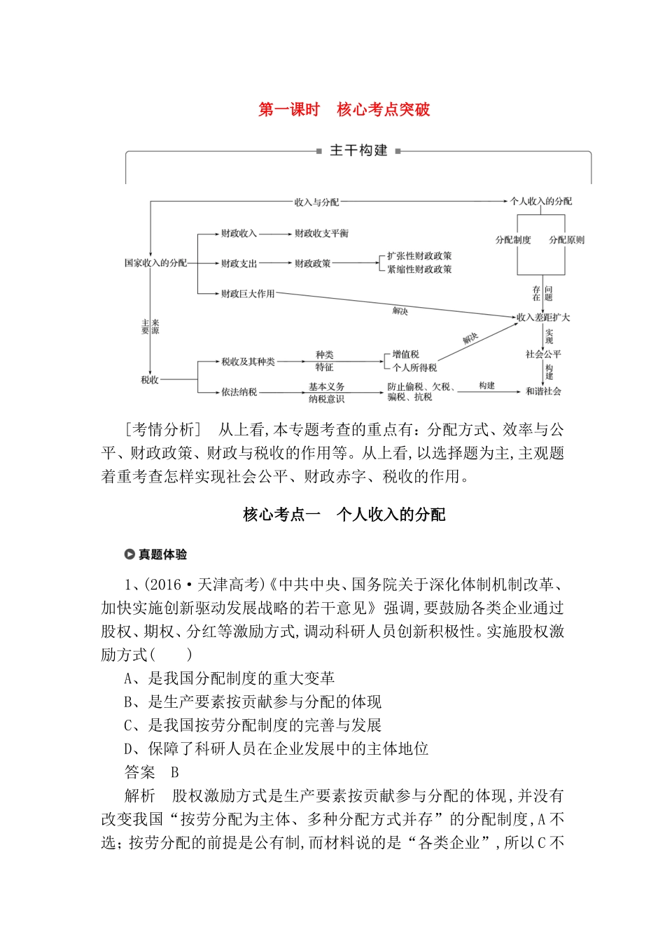 第一课时核心考点突破 个人收入的分配_第1页