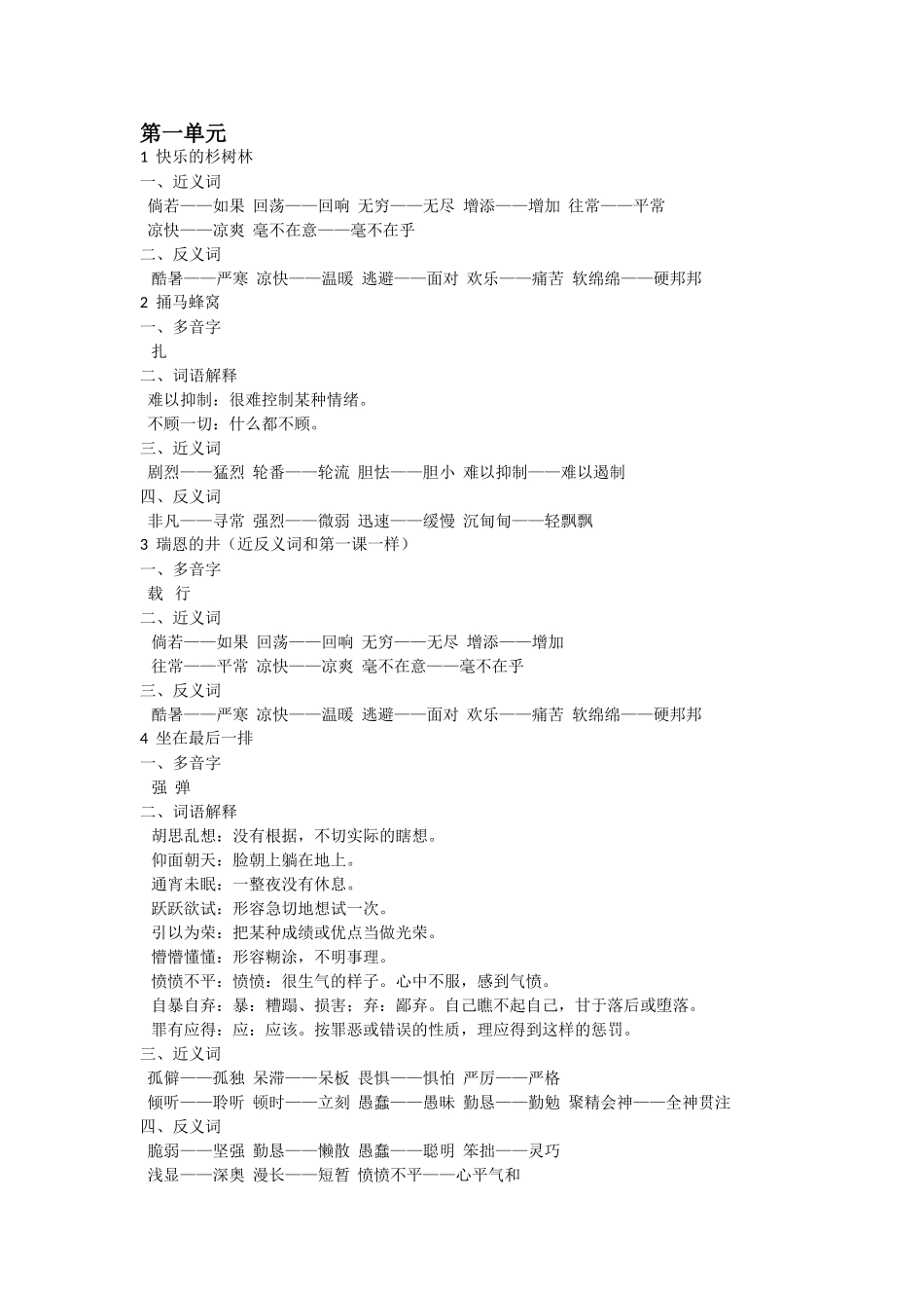 快乐的杉树林 等全册知识点梳理_第1页