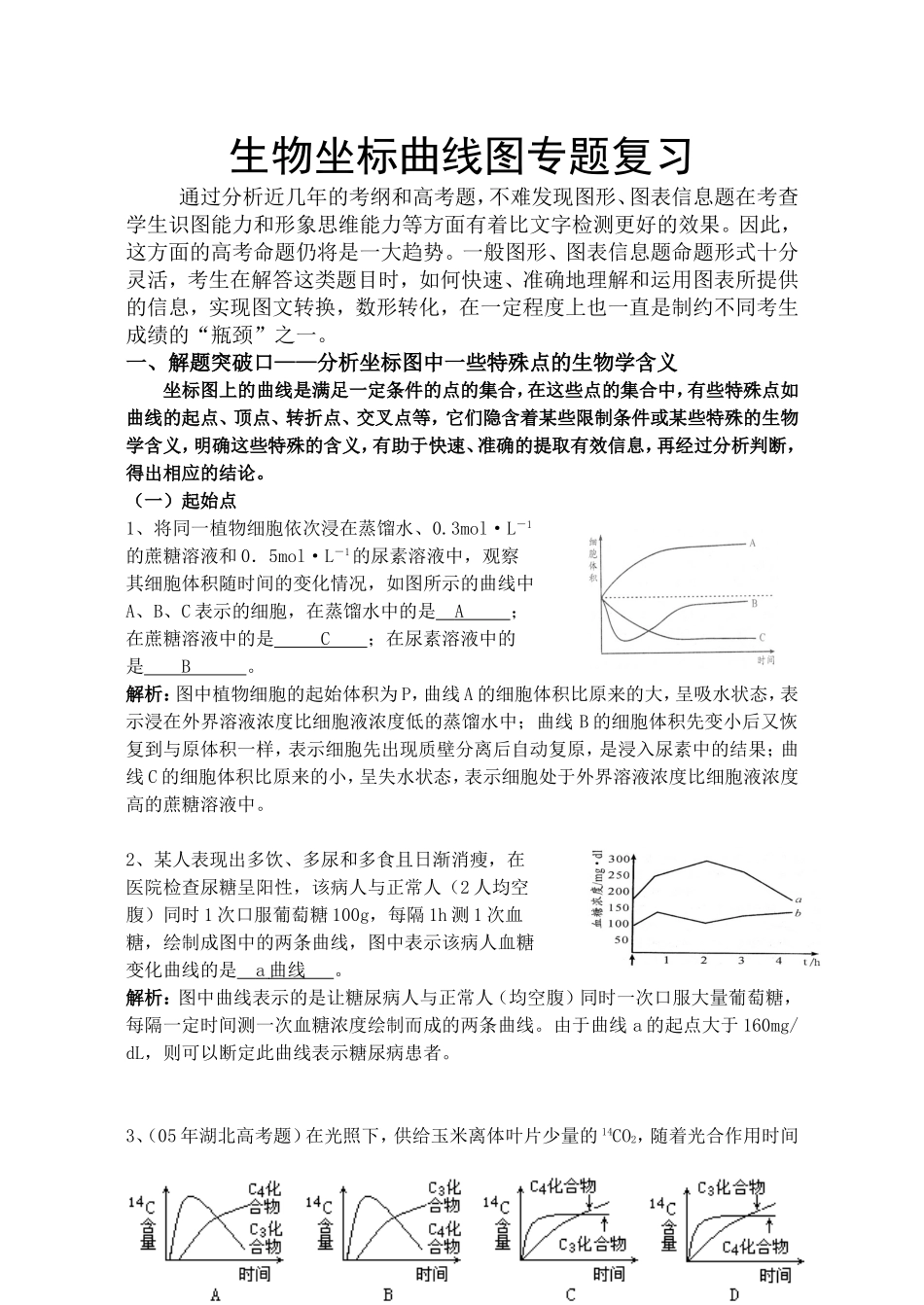 高三生物坐标曲线图专题复习_第1页