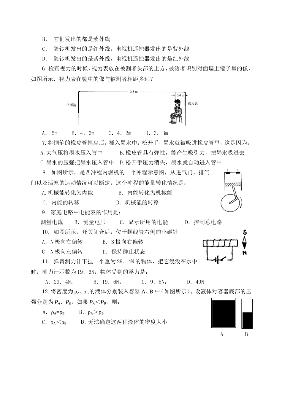 高中招生物理考试模拟试卷_第2页