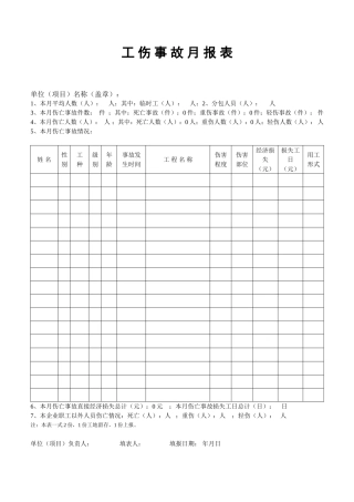工伤事故月报表