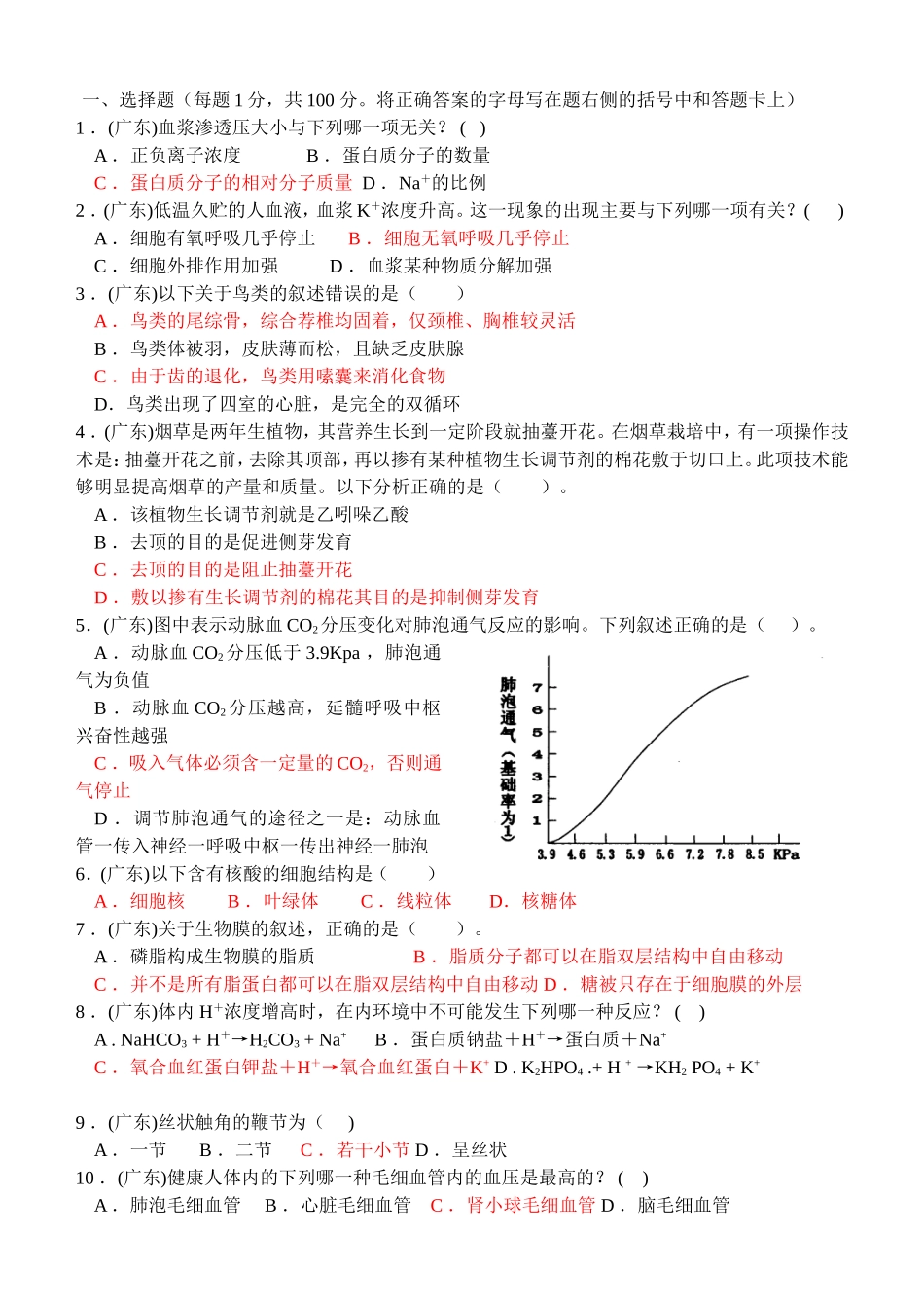 广东省生物竞赛模拟题_第1页