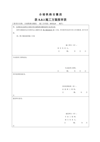 合福铁路安徽段表A.0.1施工方案报审表
