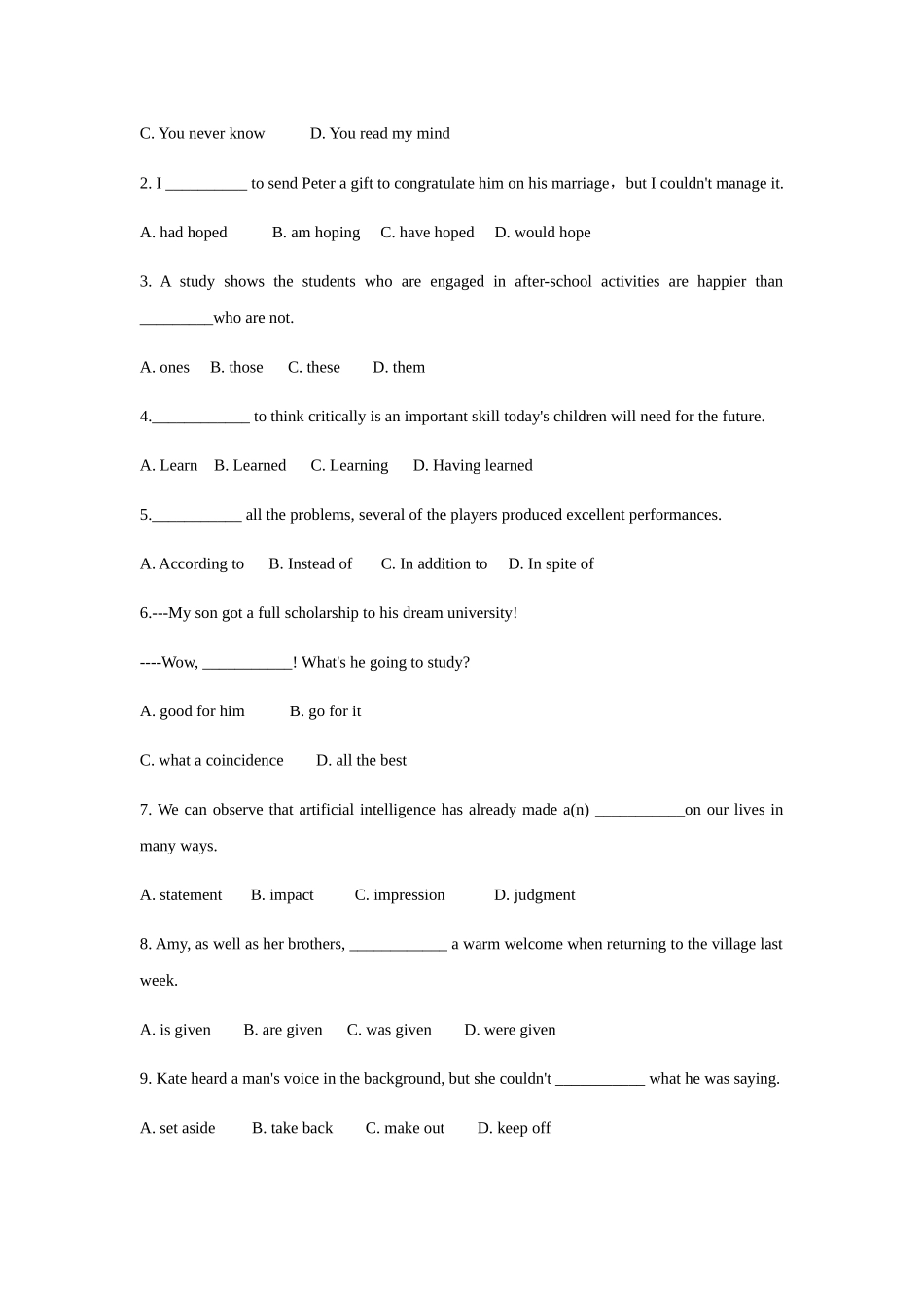 普通高等学校招生全国统一考试（天津卷）英语  笔试_第2页