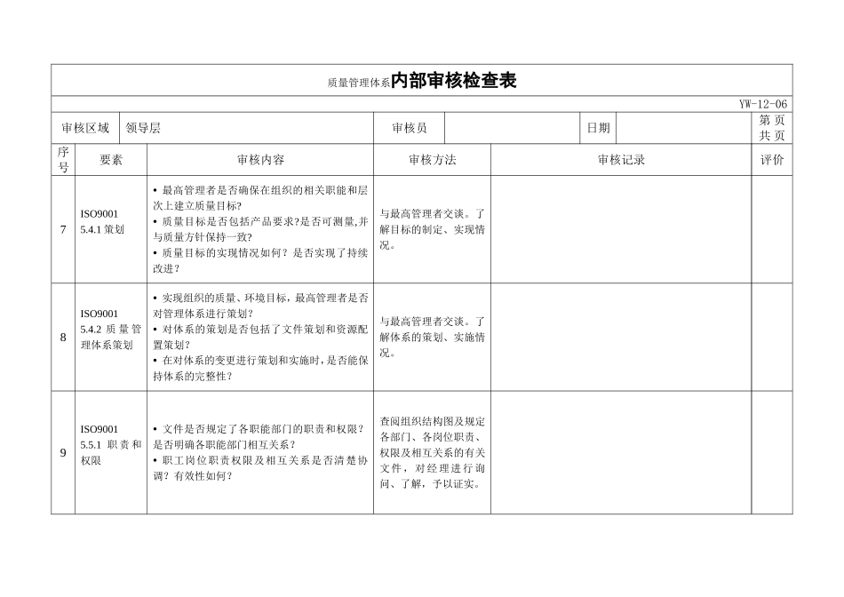 质量管理体系内部审核检查表_第3页