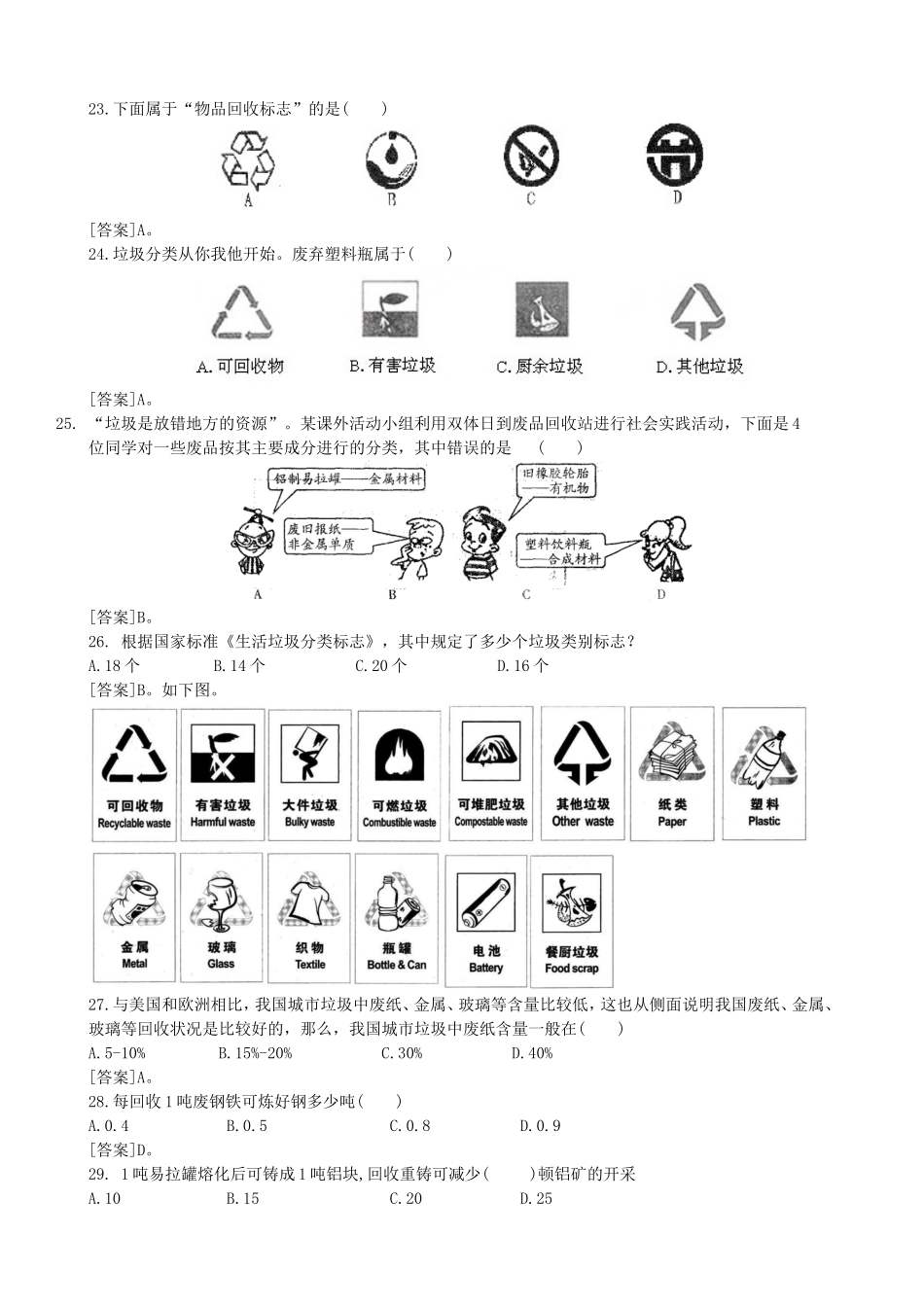 中小学生垃圾分类知识竞赛试题参考题库_第3页