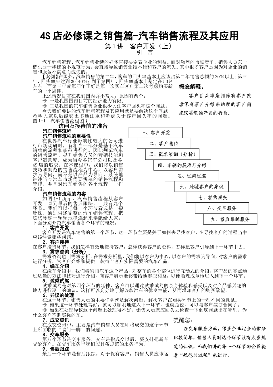 4S店必修课之销售篇-汽车销售流程及其应用_第1页