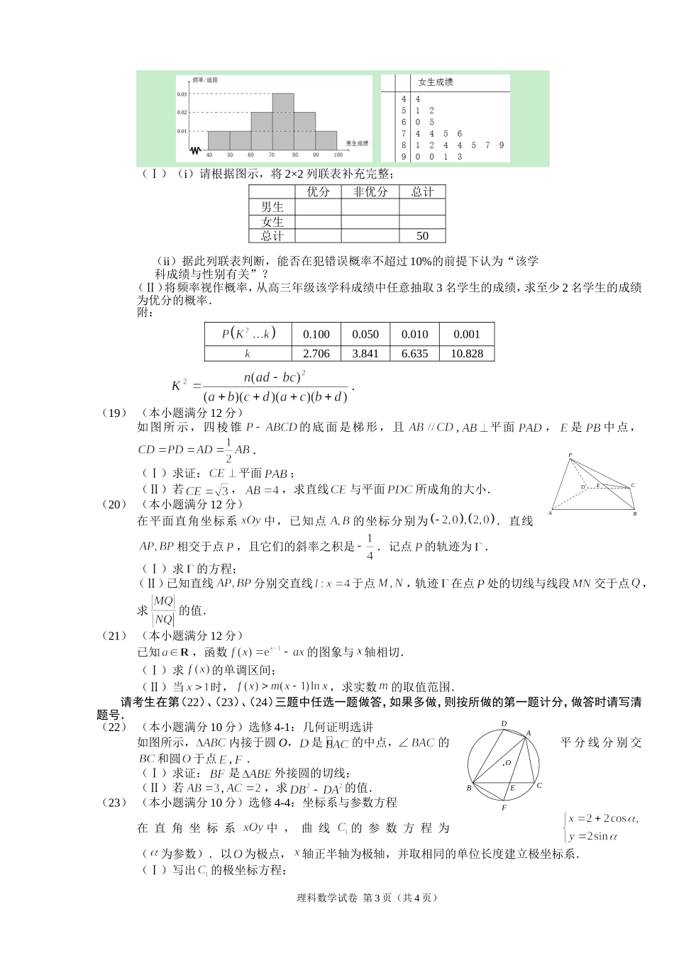 2024年福州市普通高中毕业班综合质量检测理科数学能力测试_第3页