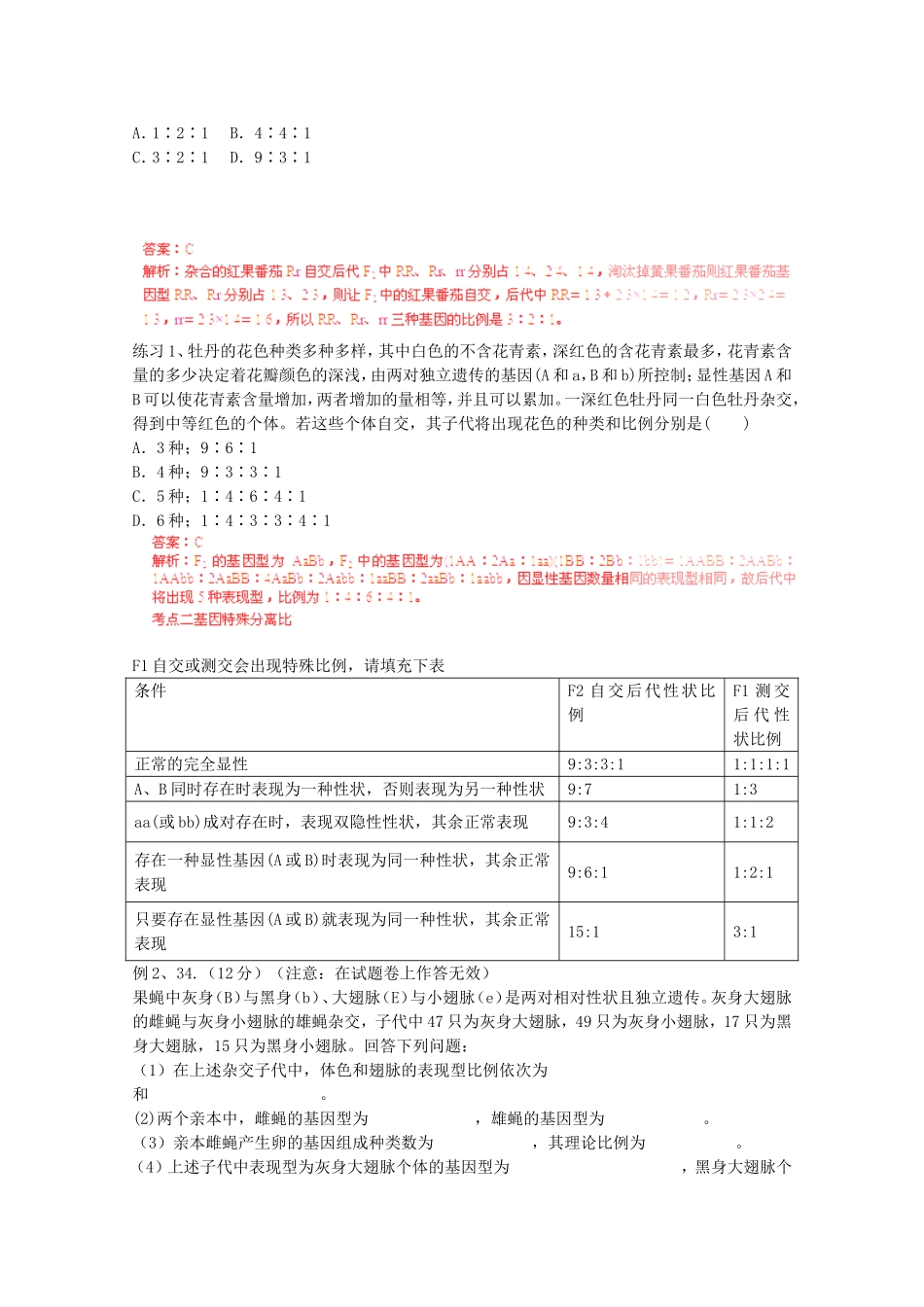 2024高考生物必考题型早知道专题07遗传的基本规律（教师版）新人教版_第2页