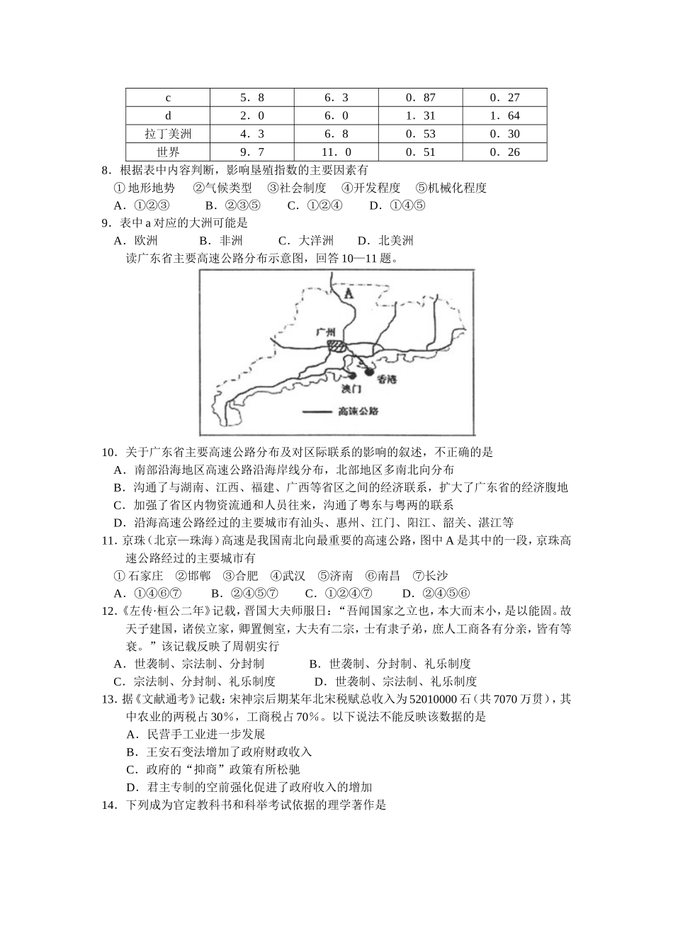 2024年江门市第一次高考模拟考试 文科综合试题_第3页