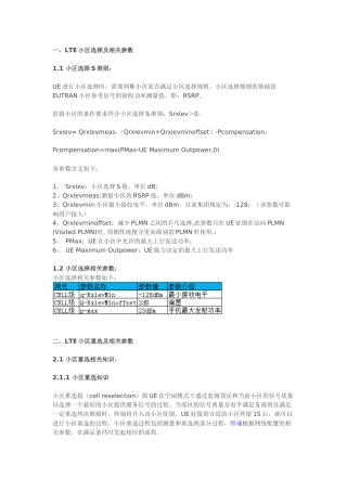 LTE小区选择及相关参数