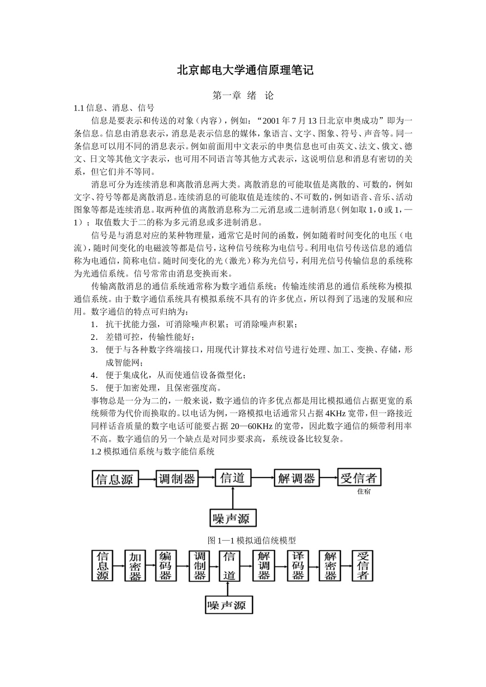 北京邮电大学通信原理笔记知识点梳理汇总_第1页