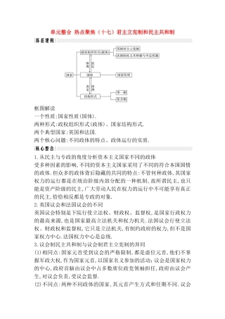 单元整合热点聚焦君主立宪制和民主共和制测试题