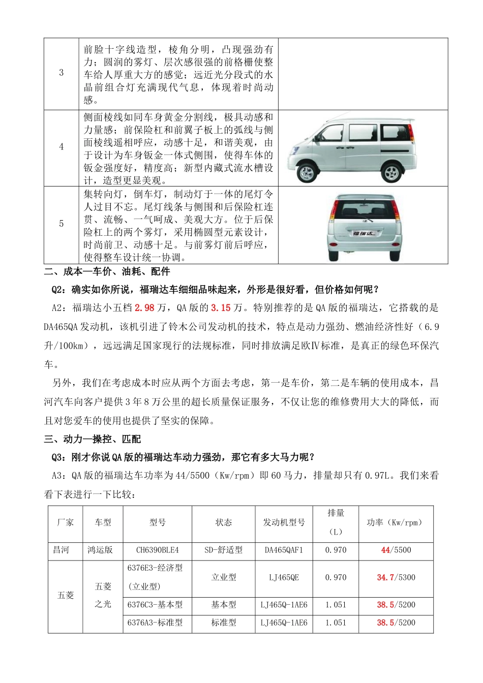 昌河汽车产品福瑞达鸿运版标准话术_第2页