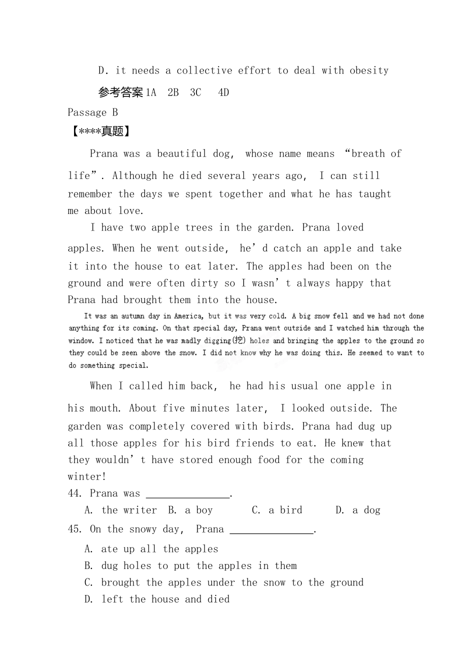 初中中考英语阅读理解编习题（十）附答案_第3页