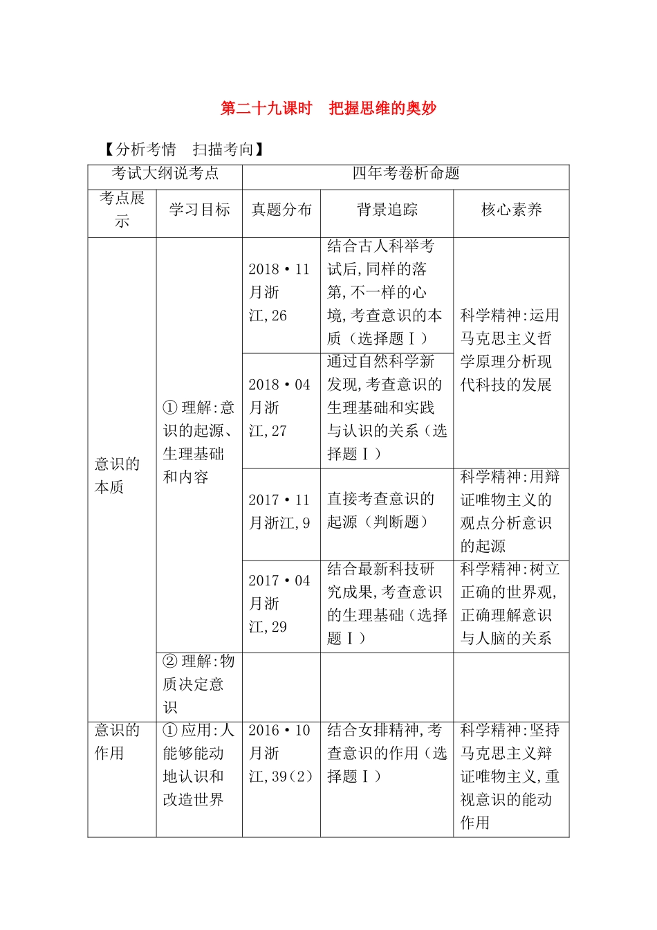 第二十九课时把握思维的奥妙考试测试练习题_第1页