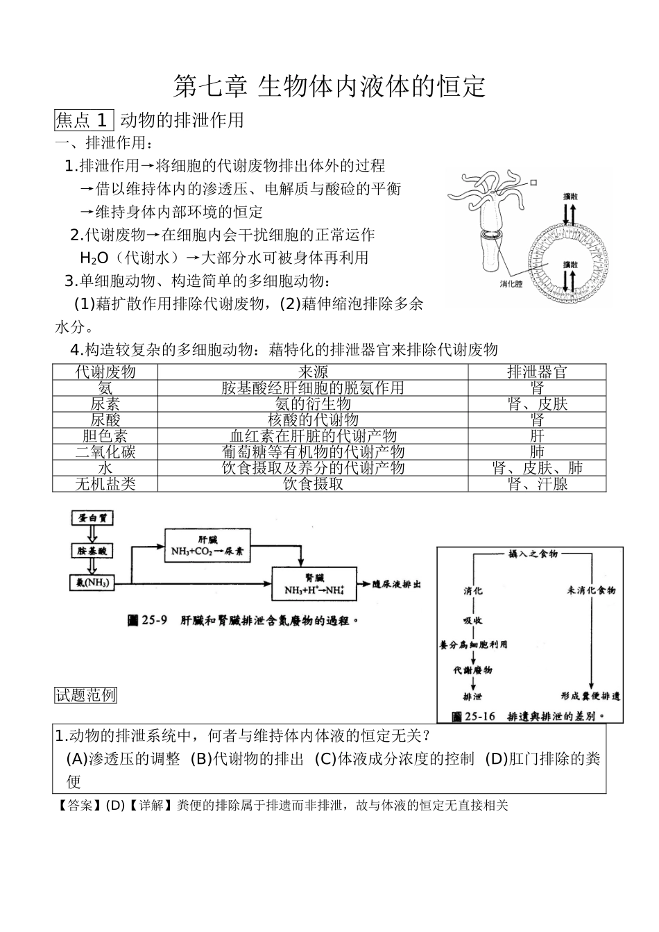 第七章生物体内液体的恒定生物知识点梳理汇总_第1页