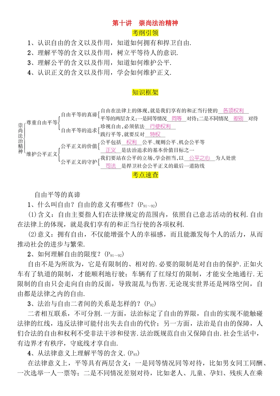 第十讲崇尚法治精神复习测试题_第1页