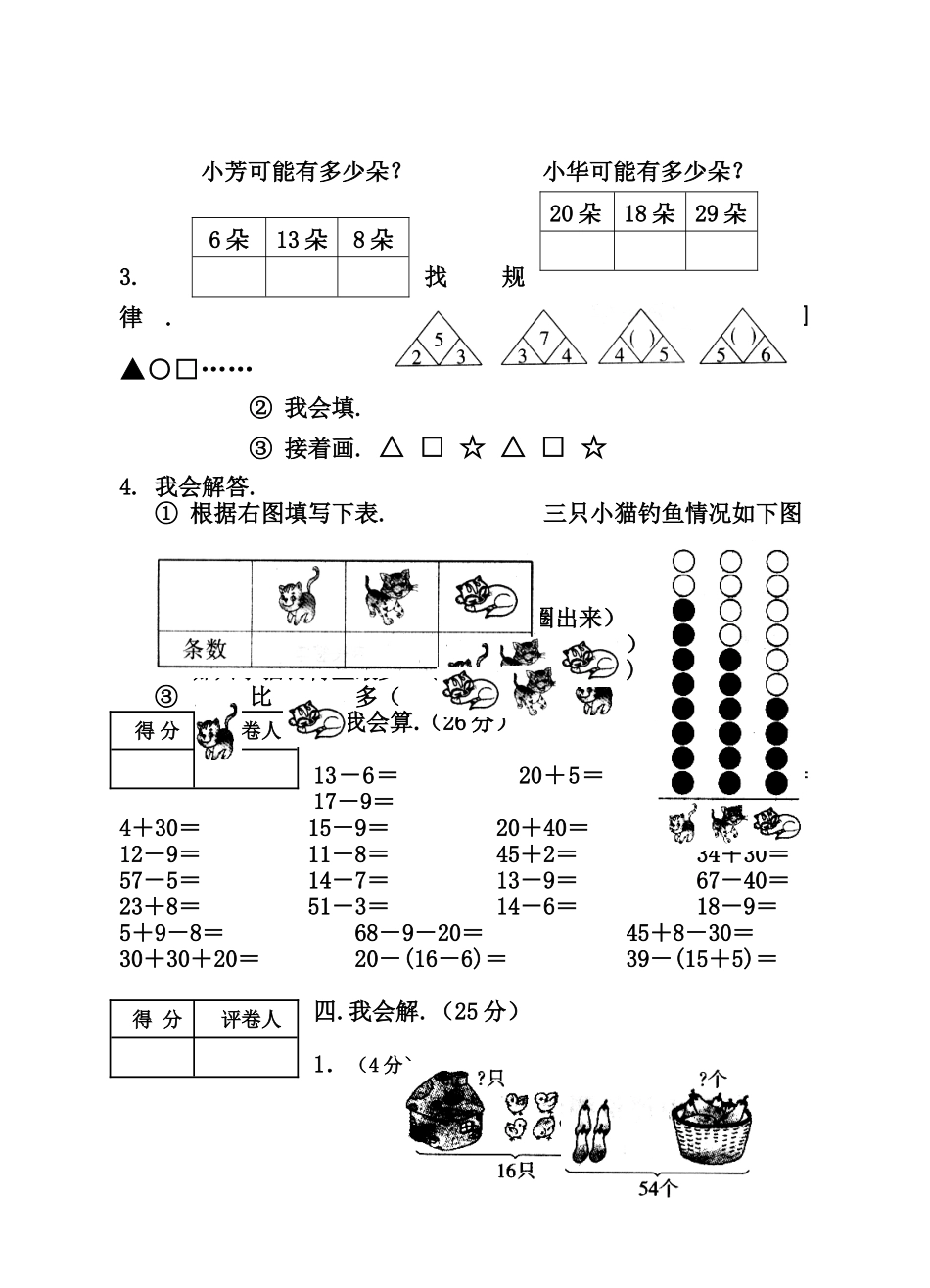 沙湾区2024年一年级数学上期期末学生学业水平测试_第2页