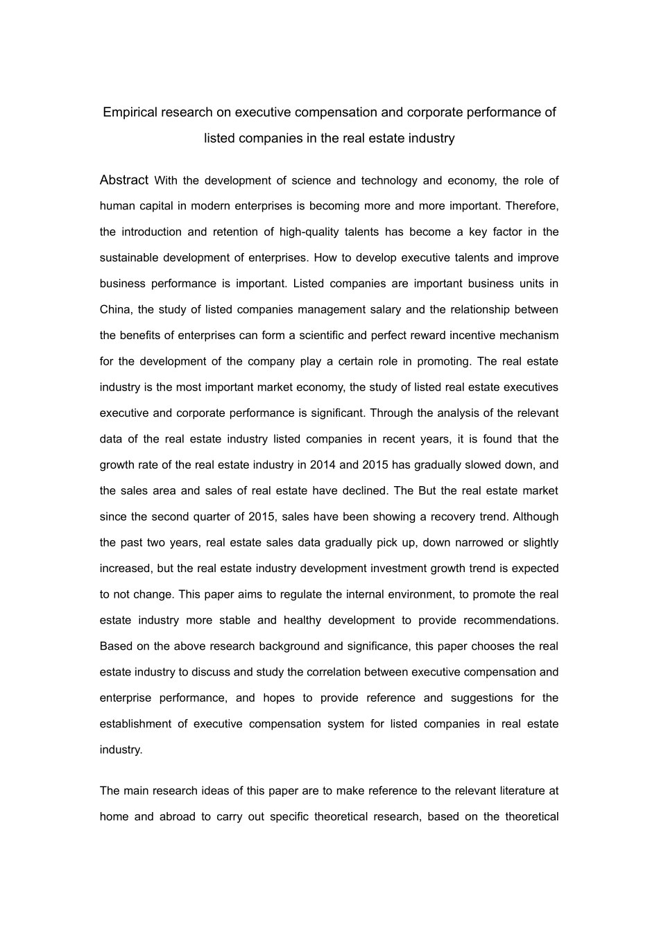 房地产行业上市公司高管薪酬与企业绩效的实证研究分析  人力资源管理专业_第2页