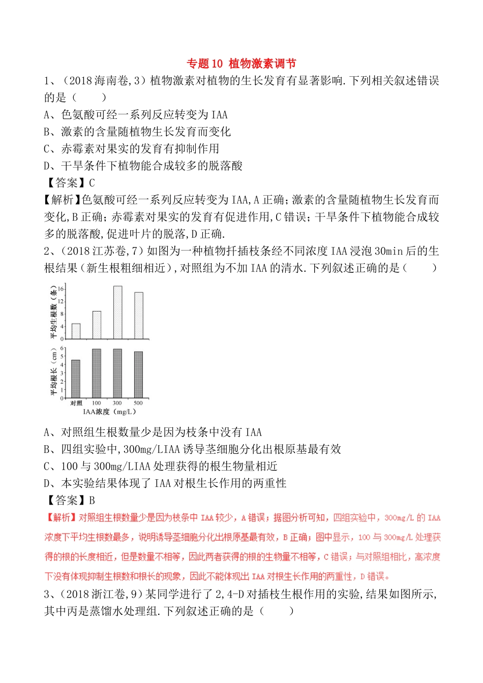 高考生物专题测试题 植物激素调节_第1页