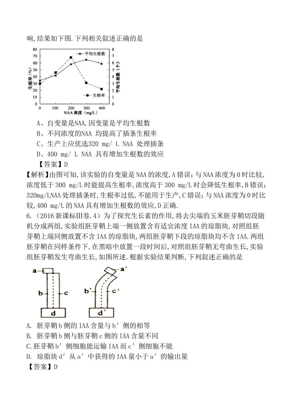 高考生物专题测试题 植物激素调节_第3页
