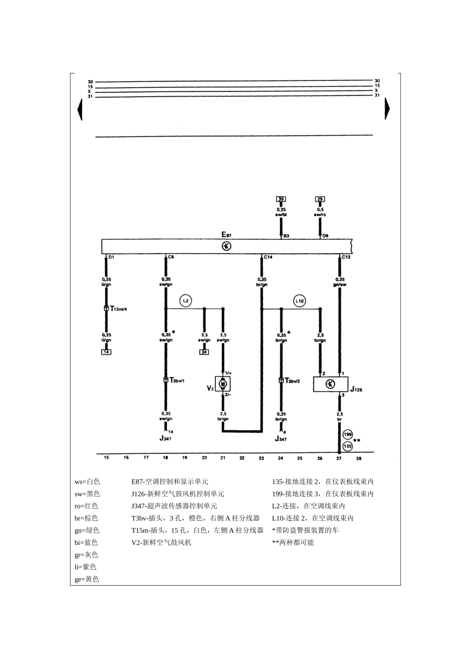 二、带遥控的停车加热装置和空调电路图（从2000年车型起）_第3页