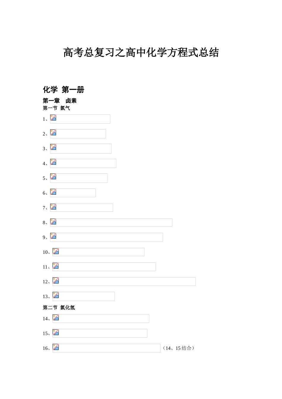 高考总复习之高中化学方程式总结_第1页