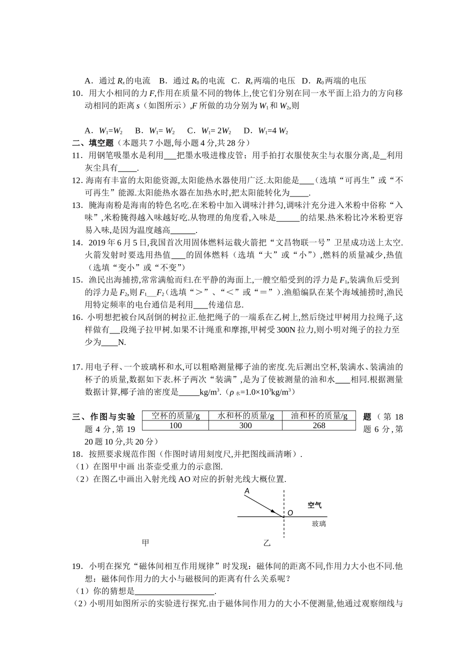 海南省初中学业水平考试物理试题_第2页