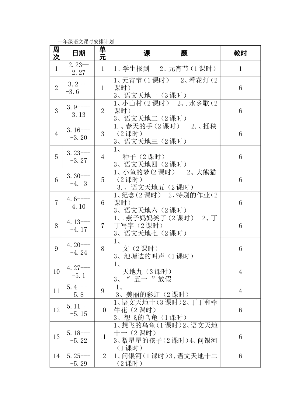 一年级语文课时安排计划_第1页