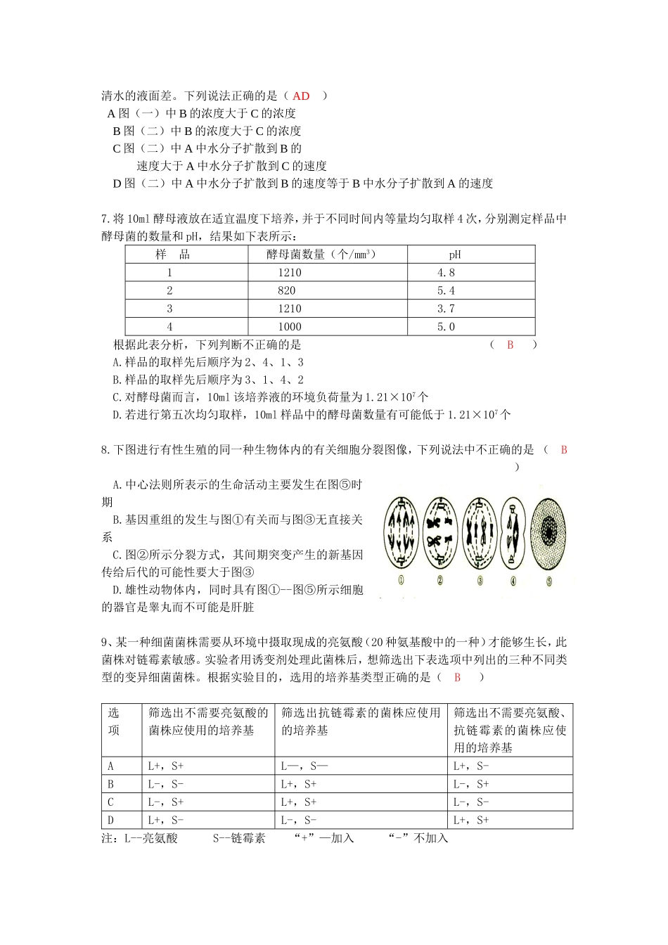 高三生物图表题复习练习_第2页