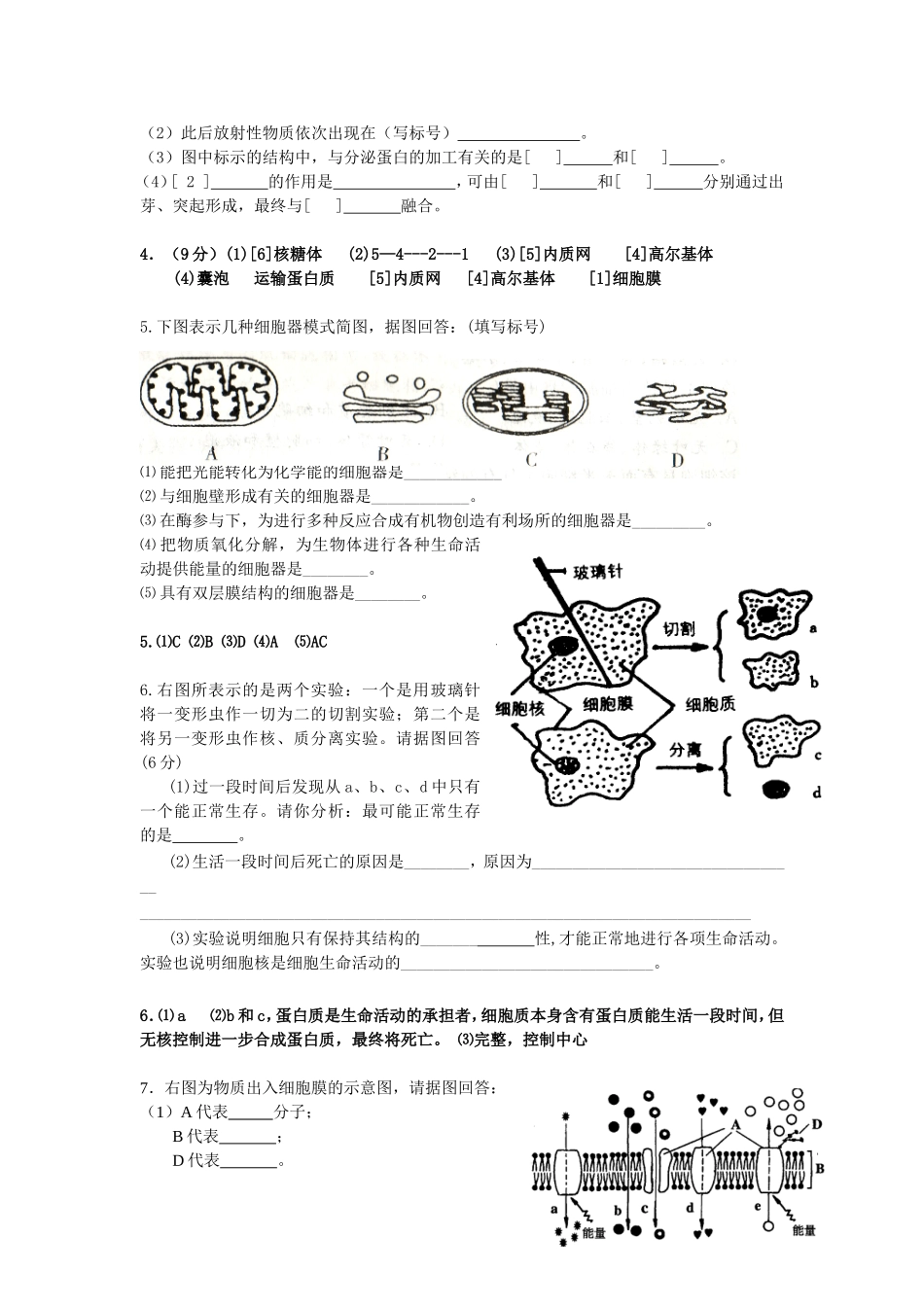 各种化合物或细胞结构的特点测试题_第3页