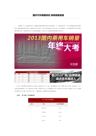 国内汽车销量排名排排座看谁强
