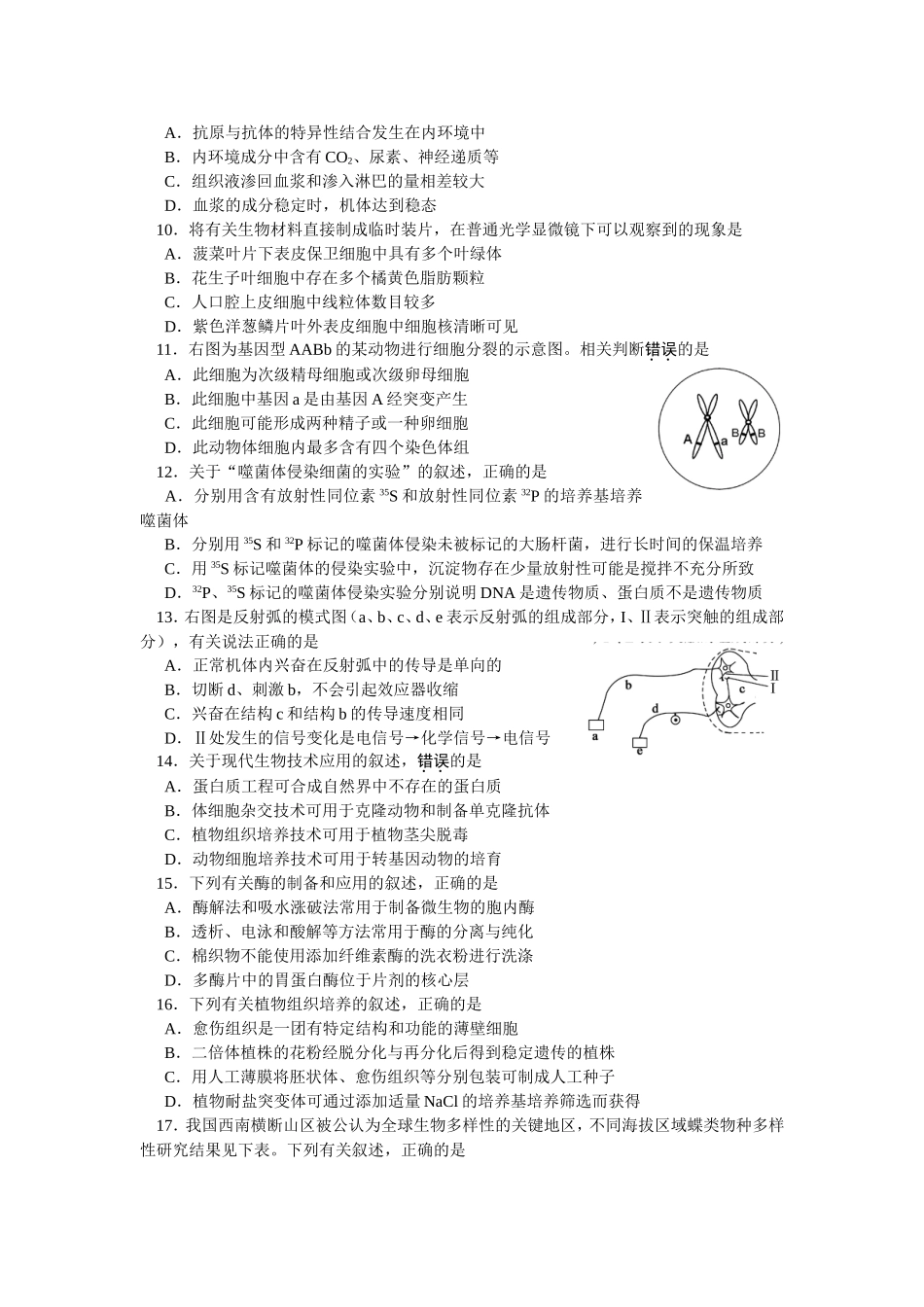 普通高等学校招生全国统一考试生物试题_第2页
