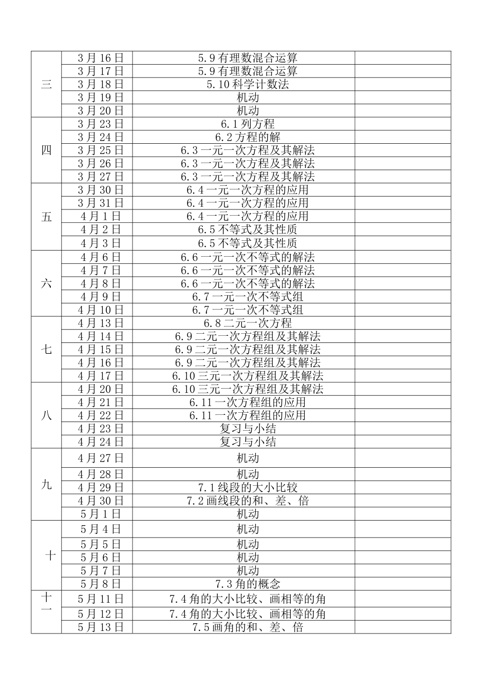 沪教版六年级数学下册教学计划及进度_第3页